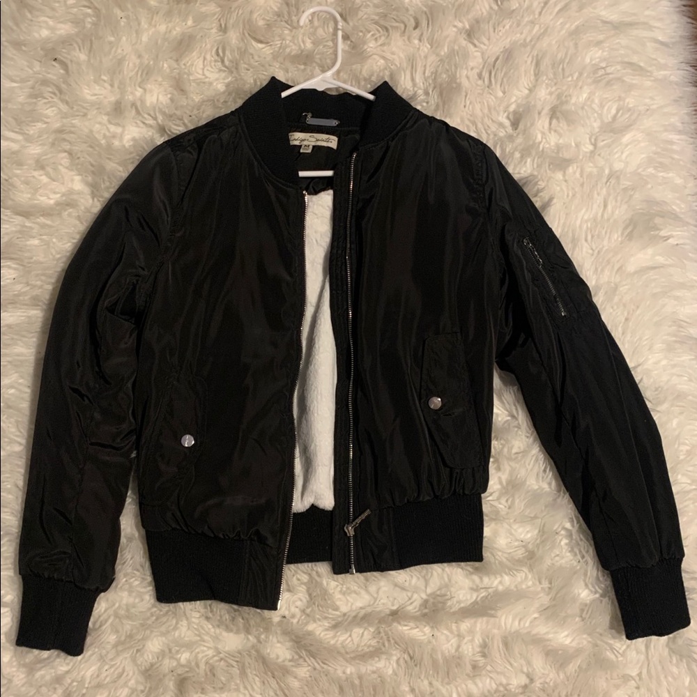 Black Bomber Jacket with Faux Fur Lining